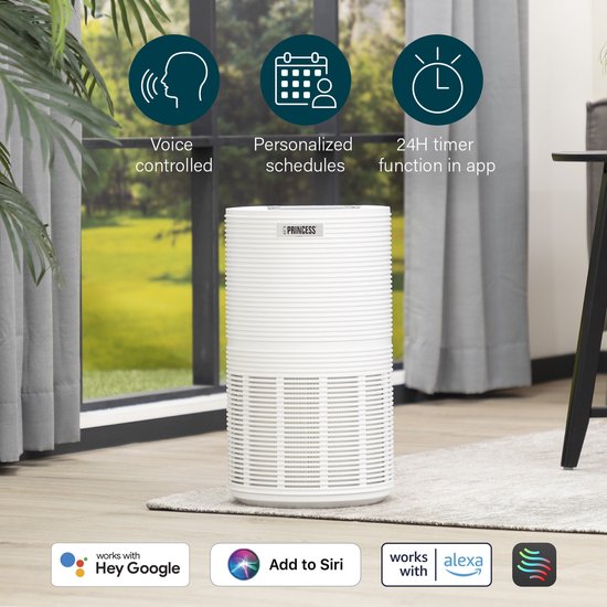 Princess Smart Air Purifier 356280 - Purificateur d'air - WiFi - Fonctionne contre le rhume des foins, les allergies, les acariens, la poussière - CADR 280 m³/h - Filtre Hepa 13 remplaçable - Indicateur de la qualité de l'air - Contrôlé par l'application