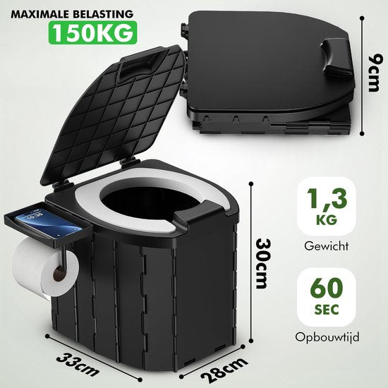 Toilette de camping Travelhawk - Seau de toilette - Portable et pliable - Comprend 12 sacs biodégradables et 10 sacs d'absorption - Idéal pour le camping, les festivals et les activités de plein air.