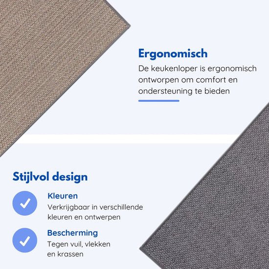 Tapis de cuisine - Tapis - Gris - Lot de 2 pièces - 45 x 150 cm - 45 x 70 cm - Tapis de cuisine - Antidérapant - Protecteur - Robuste - Lavable