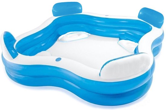 Creative Kids - Square Family Pool - gonflable - 4 chaises longues - 183 x 183 x 51 cm - porte-boissons - appuie-tête