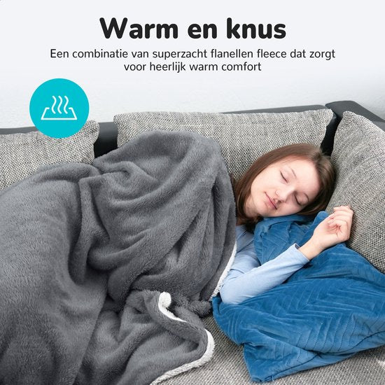 Couverture électrique Bloomfold - 160 x 130 cm - Lavable en machine - 1 personne - 9 niveaux - Avec minuterie - Couverture chauffante - Gris/flanelle