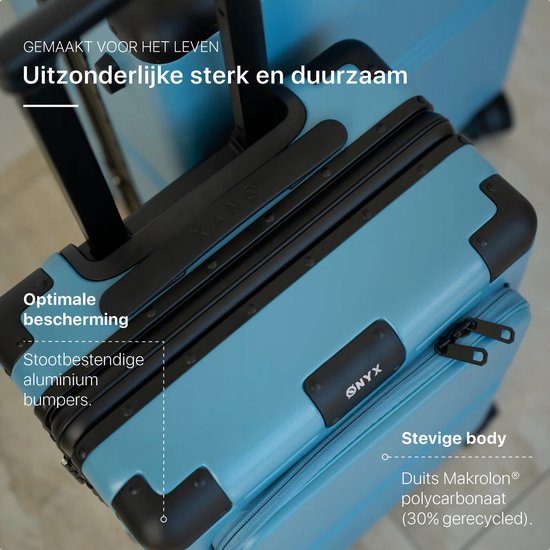 ONYX Hybrid Pro Hand Luggage Suitcase with Front Pocket 38 Litres - Recycled Polycarbonate and Zipperless Design - Travel Suitcase with TSA Lock and Spinner Wheels - Lightweight Trolley with Laptop Compartment - Glacier Blue