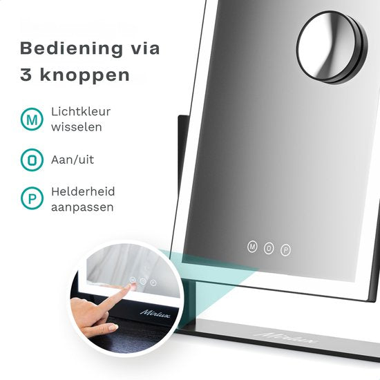 Mirlux Make Up Hollywood Mirror with Lighting (44x30cm) - Vision - Lumière LED dimmable - Blanc