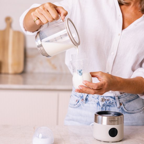 Safecourt Kitchen Glass Milk Frother - Mousseur à lait électrique - Cruche en verre & sans PFAS - Lavable au lave-vaisselle - Beige