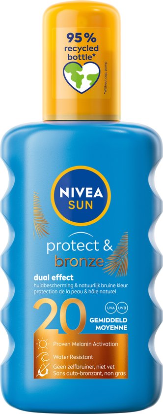 NIVEA SUN Protect & Bronze Spray solaire - SPF 20 - Spray solaire - Waterproof - Stimule le bronzage - 200 ml