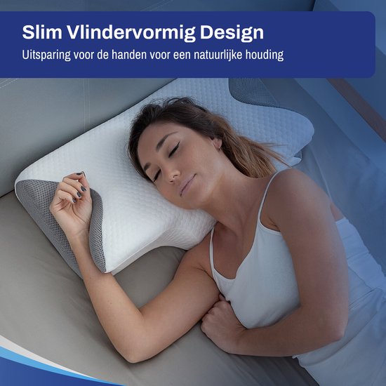 Oreiller Butterfly Sleeptight - Oreiller orthopédique contre les douleurs cervicales - Oreiller ergonomique anti-ronflement - Oreiller d'apnée en mousse à mémoire de forme - 65x35x13cm