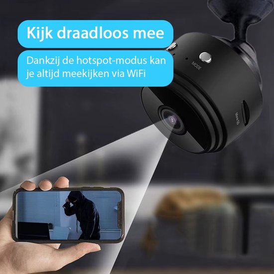 Tech Essentials Mini caméra cachée - 1080P - Avec APP WiFi - Caméra de sécurité micro secrète - Intérieur - Espionner - Ecouter - Noir
