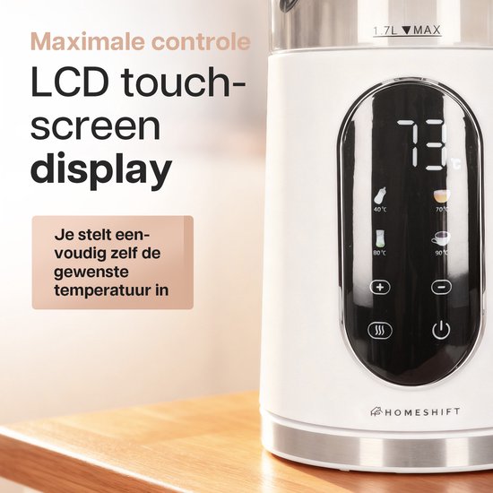 Bouilloire HomeShift® avec contrôle de la température - Fonction maintien au chaud - Double paroi - Électrique - 1,7 Litre - 2200W - Blanc