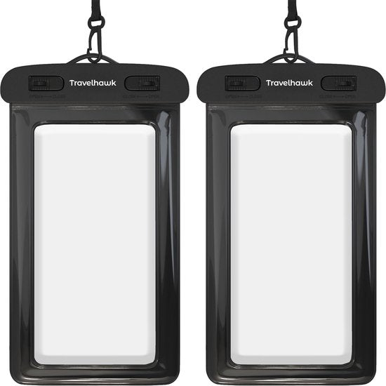 Travelhawk Waterproof Phone Cases - Drybag Set of 2 - Underwater Case - Waterproof phone pouch - Convient à tous les Smartphones - Egalement pour passeport et cartes de débit - Transparent - Eau - Vacances - Natation - Téléphone - Waterproof