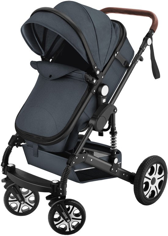 tectake® - Tapis de poussette multifonctionnel - Poussette 2 en 1 comprenant une chancelière, un habillage pluie, un porte-biberon et un panier de rangement - Poussette avec une capacité de charge de 15 kg - Pliable avec harnais 5 points - Anthracite