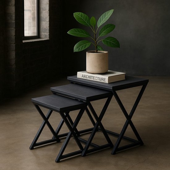 Ceruzo Side Tables - Paris - Set of 3 - Métal noir et MDF - Modern Design