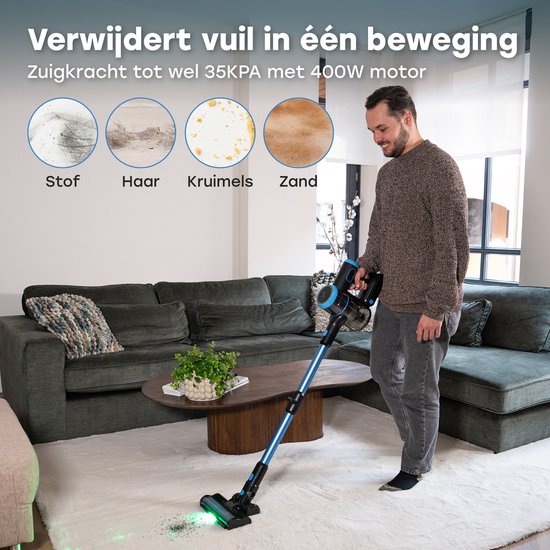 Ølven Aspirateur balai CleanMax - Sans fil - 400W - Dépoussiéreur - Batterie 55Min - Aspirateur sans sac - Fonction Aroma