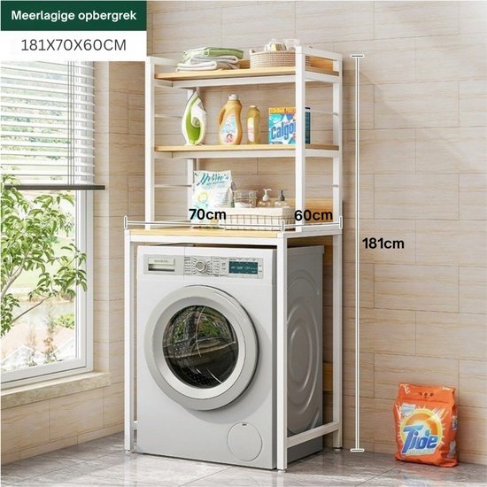 Livista® Laundry Cupboard - 3-Layer Storage Rack - Space-saving Laundry Room Organizer - 181x60x70 CM - White