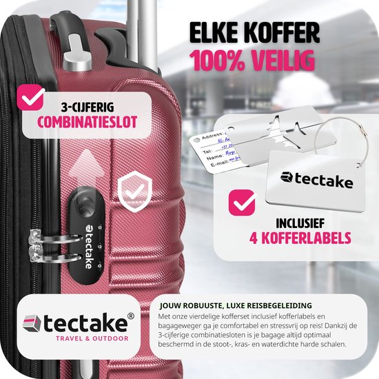 tectake® - Ensemble de valises à coque dure 4 pièces - Ensemble de valises de voyage à roulettes - ABS - Poignée télescopique et serrure - Pèse-bagages inclus - Tailles des trolleys S-M-L-XL - Rouge