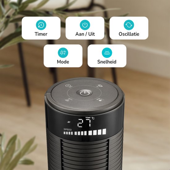 Ventilateur de tour Bloomfold - 38 pouces - Gris - Télécommande - Mode veille - Minuterie 12 heures - Affichage LED complet