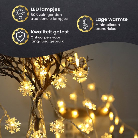 Giftmas Rideau lumineux LED Flocons de neige - Lumières de Noël d'intérieur - Lumières de Noël à piles - Guirlande lumineuse de Noël - 50 LED - 6m - Décoration de Noël - Guirlande lumineuse de Noël - Décoration de Noël