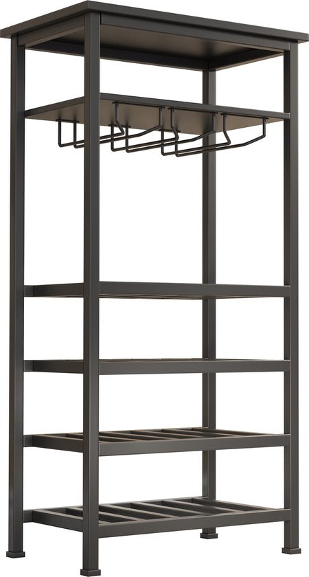 Porte-bouteilles design industriel armoire à vin noire - porte-bouteilles pour 20 bouteilles avec porte-verres - 50 x 32 x 100 cm