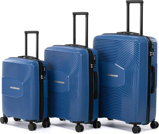 Ensemble de valises Milanoro 3 pièces - Polypropylène léger - Bleu - Roues 360° et serrure TSA