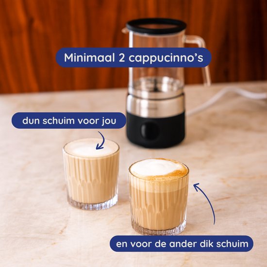 Safecourt Kitchen Glass Milk Frother - Mousseur à lait électrique - Cruche en verre & sans PFAS - Lavable au lave-vaisselle - Noir - MF700
