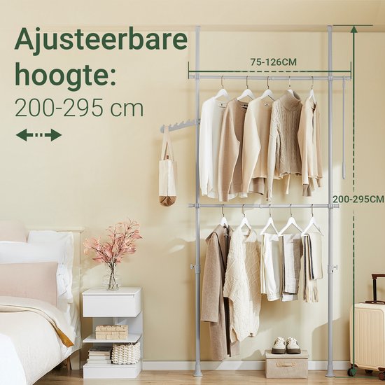 SoBuy Portemanteau télescopique - Système de rangement réglable - Système de penderie - L(75-126) × H(200-295) cm, Gris FRG109-II-HG