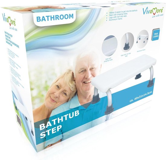 Vivamore Marchepied de bain - max 150 kg - 40 x 31 x 14,5 cm - Blanc
