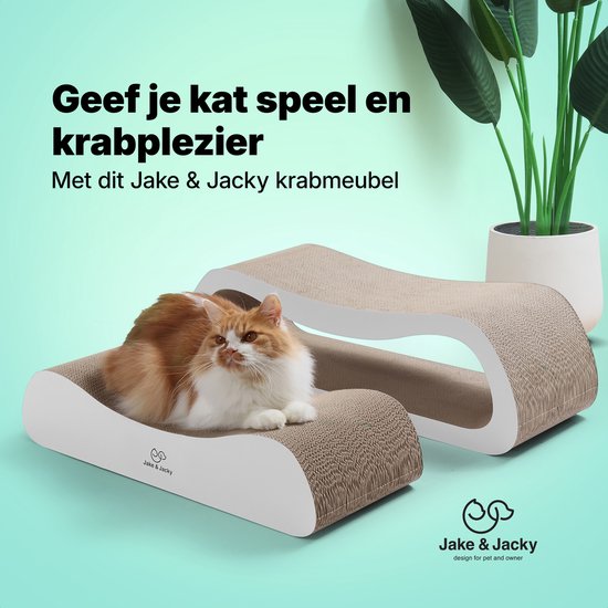 Jake and Jacky Scratching Cardboard for Cats 2 in 1 model - Scratching Post Cardboard - Scratching Board - Scratching Basket - Scratching Furniture - Cardboard Scratching Mat - Cat Basket - Cat Bed - 71x24x21cm