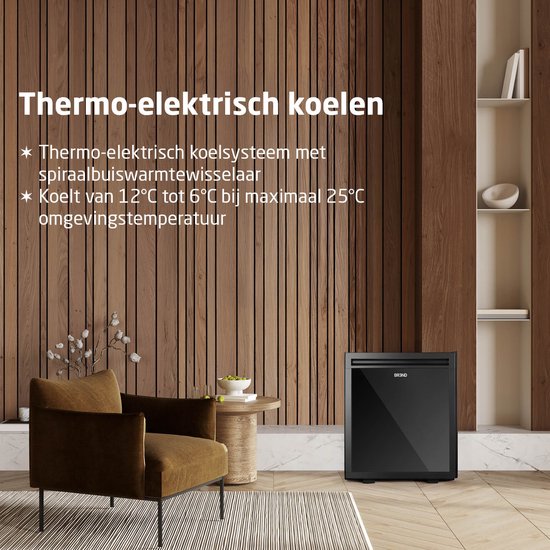 BREND BR-2225 Mini Fridge Freestanding 30 Liter - Réfrigérateur de table avec température réglable - Minibar avec orientation réglable de la porte - Noir