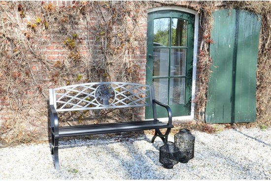 Lesli Living - Banc de jardin - Banc d'extérieur - Banc de jardin en acier - Banc de balcon - Banc d'extérieur résistant aux intempéries - Acier - Très robuste - Résistant à l'usure - Oxford - 127 x 59,5 x 80 cm - Capacité de charge : 180 kg - Noir