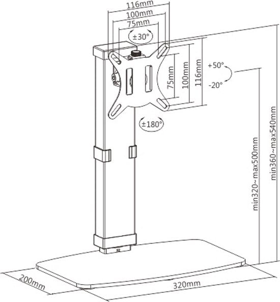 Support de moniteur réglable en hauteur - moniteur orientable, inclinable et rotatif