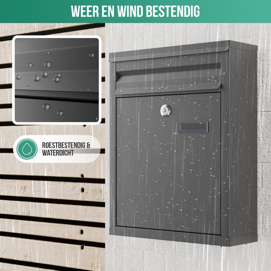Boîte aux lettres Avalo en acier inoxydable noir - Boîte aux lettres murale - avec matériel de montage et 2 clés