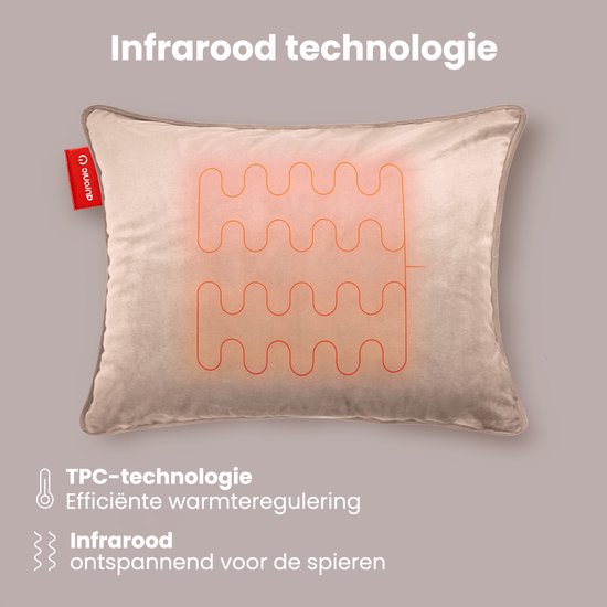 Auronic Heat Pillow - Velours - 45x60 - Sans fil - Rechargeable - Oreiller électrique - Infrarouge - Rose