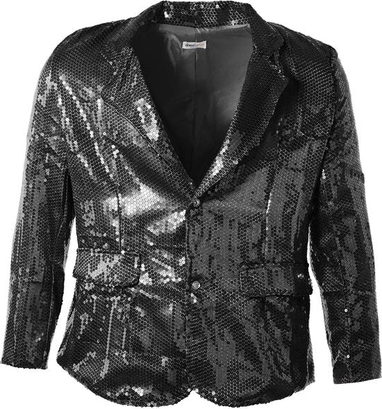 Dressforfun Manteau paillette homme noir XXL - déguisement costume halloween partywear carnaval costume party dress - 303940