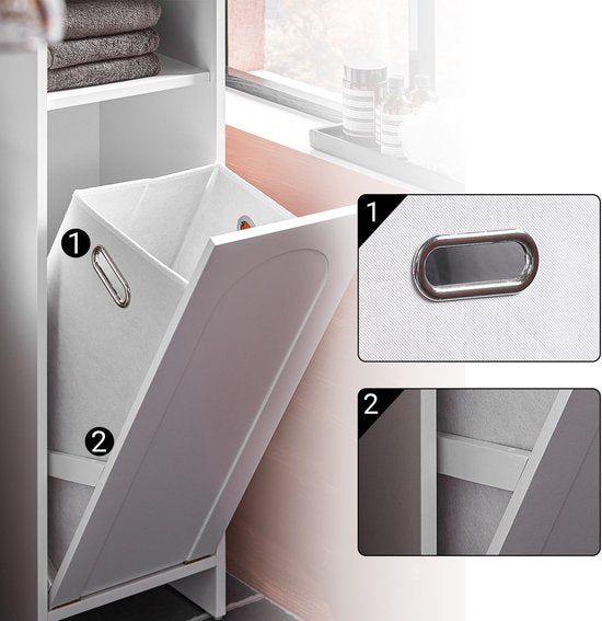 SoBuy BZR161-W Meuble de salle de bains - Bois composite blanc avec sac à linge pliable
