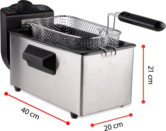 alpina Fryer - Poêle à frire - 3 litres - 2000 Watt - Acier inoxydable - Avec bouton thermostatique
