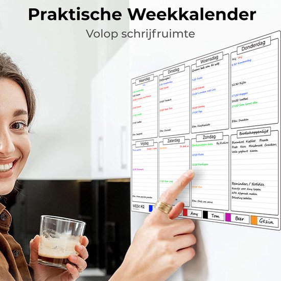 Systemyze Week Planner Whiteboard - Tableau de planning magnétique - Planning mensuel magnétique - Avec marqueurs et gomme - Format A3