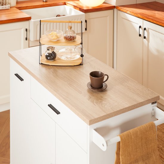 SoBuy îlot de cuisine avec 2 tiroirs et 2 portes - Meuble de cuisine multifonction, blanc, 105 x 46 x 92 cm, FKW126-WN