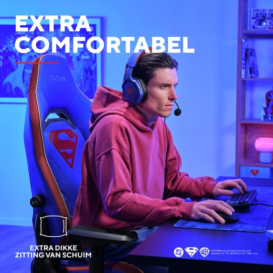Trust GXT 721SM Ruya Pro Superman Edition - Premium Gaming Chair - Coussin pour la nuque - Support dorsal réglable - Hauteur réglable - Dossier et accoudoirs réglables - Superman Blue