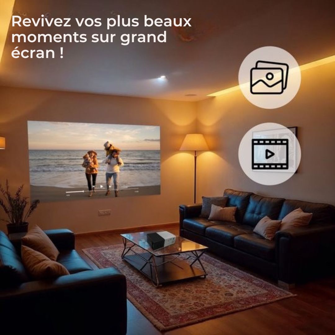 Mini vidéo-projecteur Denver Full HD - Streaming depuis votre téléphone (USB-C) - Mini projecteur - Télécommande incluse - HDMI/AUX/USB-C - PR800 - noir