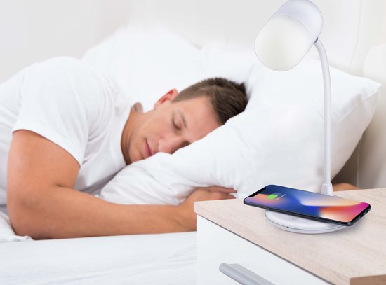 Grundig Desk Lamp Led 3-in-1 - Chargeur de téléphone sans fil Qi Technology - Haut-parleur Bluetooth - Lampe de lecture - Blanc