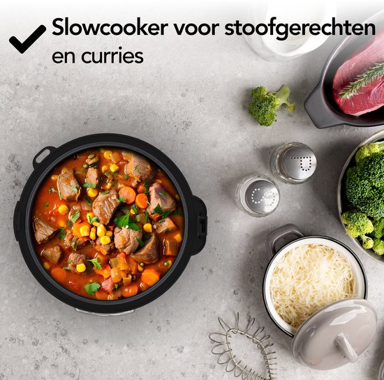 Aviro Rice Cooker - Slowcooker - 1,2L - 7 Fonctions - Fonction maintien au chaud - Cuiseur de riz - Antiadhésif - Multicuiseur - 2-6 personnes - acier inoxydable