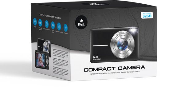 K&L Digital Camera 4K - 64MP - Caméra - Caméra compacte - Caméra Vlog - Pour les enfants - Comprend 64GB - NL Software