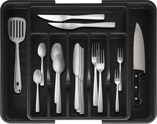 Deleca Range-couverts coulissant avec 8 compartiments - Range-couverts pour tiroir - Range-couverts pour tiroir de cuisine - Porte-couverts pour la cuisine - 57 x 38 cm - Plastique / Noir