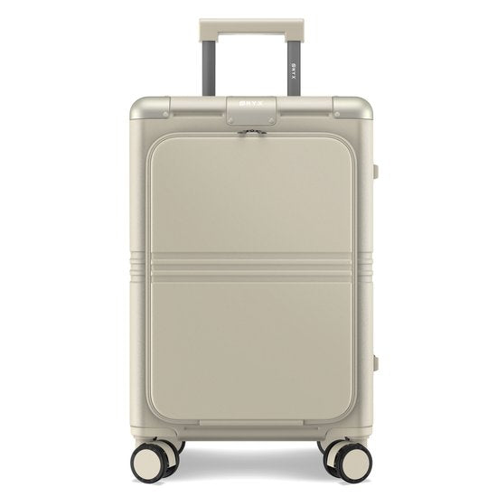 ONYX Hybrid Pro Hand Luggage Suitcase with Front Pocket 38 Litres - Recycled Polycarbonate and Zipperless Design - Travel Suitcase with TSA Lock and Spinner Wheels - Lightweight Trolley with Laptop Compartment - Ivory White