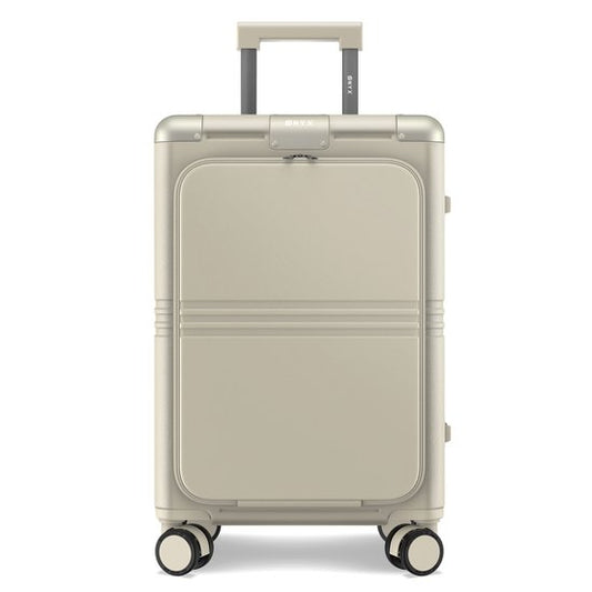 ONYX Hybrid Pro Hand Luggage Suitcase with Front Pocket 38 Litres - Recycled Polycarbonate and Zipperless Design - Travel Suitcase with TSA Lock and Spinner Wheels - Lightweight Trolley with Laptop Compartment - Ivory White