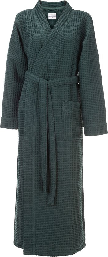 Heckettlane Peignoir gaufré - robe de chambre pour femmes et hommes - XL - Robe de chambre en coton - Convient pour le sauna - Vert