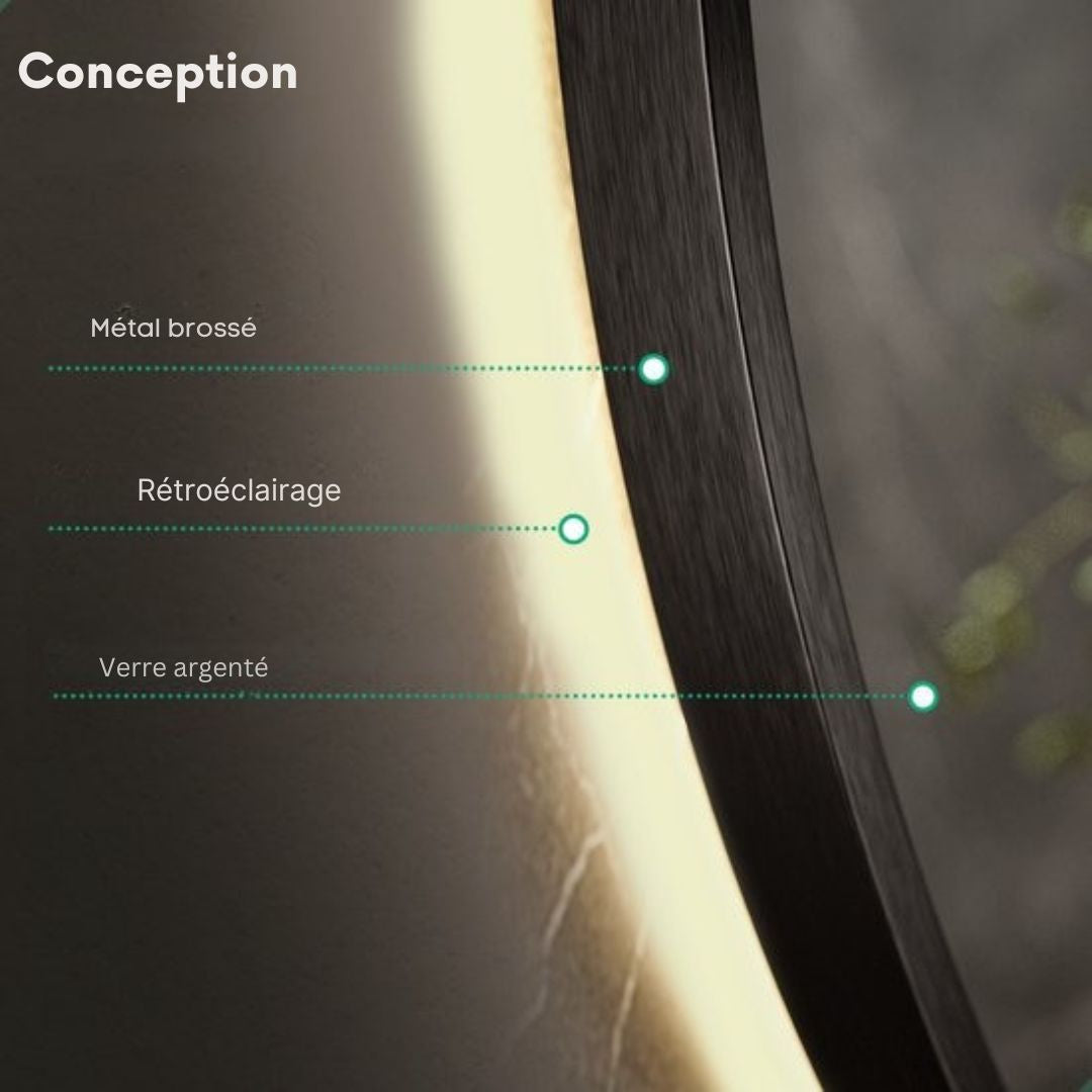 Miroir de salle de bain - Mirlux - avec éclairage LED et chauffage - anti-condensation - 60CM - Noir mat