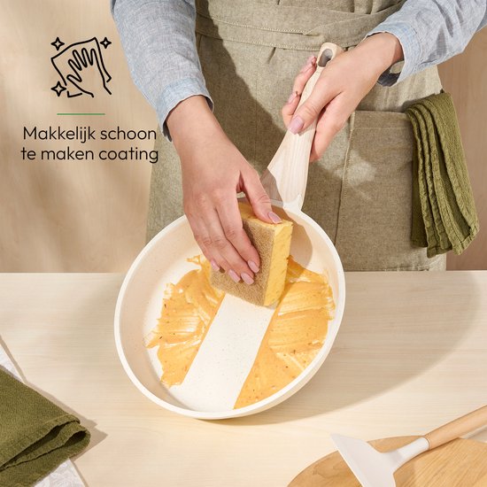 Just Perfecto 12 Pieces Induction Pans Set - Beige Pans Set With Lid For Gas and Induction - PFAS free - Cold grips