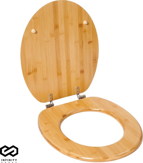 Infinity Goods Bamboo Toilet Seat Emmy - Siège de toilette avec couvercle - Charnières en acier inoxydable - Quincaillerie de fixation incluse