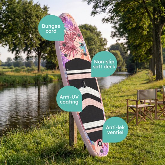 LifeGoods PaddlePro SUP Board - avec siège - Planche à pagaie gonflable - Ensemble complet - Max. 150KG - 320x81cm - Tropical Pink