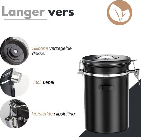 VAIVE Boîte à café - Boîte à café - Boîte de stockage pour boîte à café - Boîte de stockage pour café - Bocaux de stockage - Boîte de stockage -1.8L